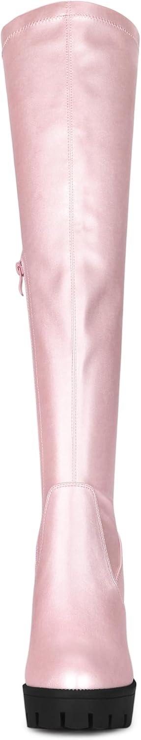imageAllegra K Womens Platform Boots Chunky Heel Over Knee High BootsBling Pink
