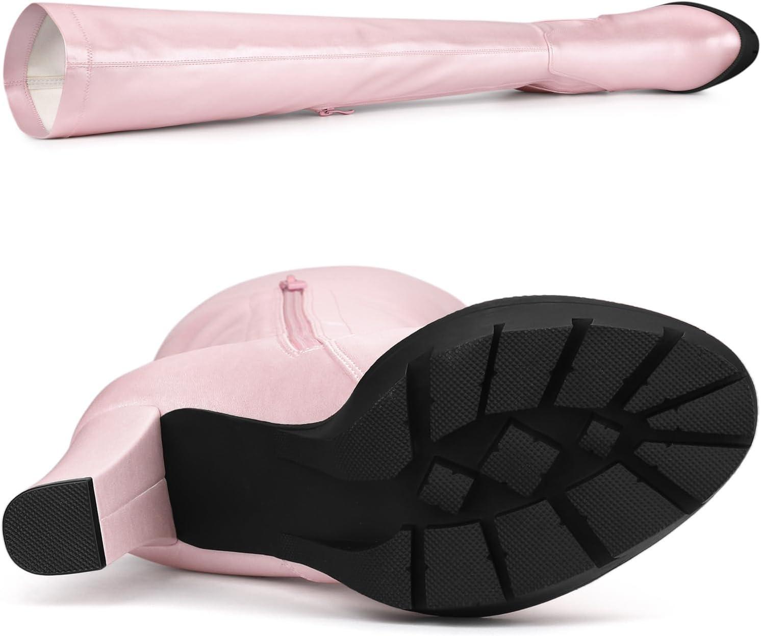 imageAllegra K Womens Platform Boots Chunky Heel Over Knee High BootsBling Pink