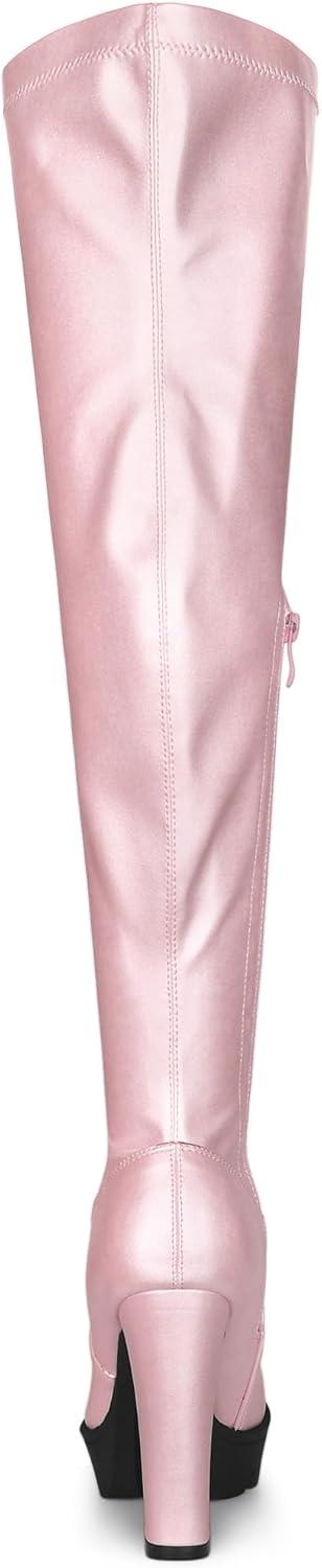imageAllegra K Womens Platform Boots Chunky Heel Over Knee High BootsBling Pink