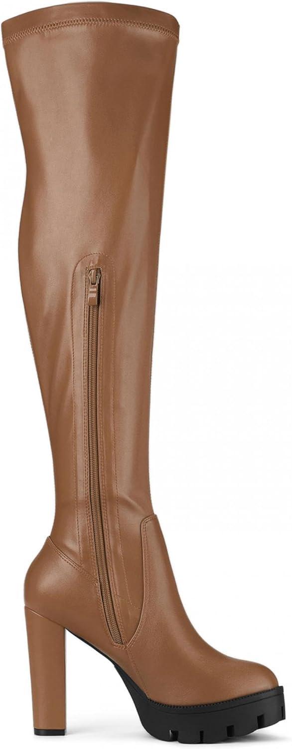 imageAllegra K Womens Platform Boots Chunky Heel Over Knee High BootsBrown