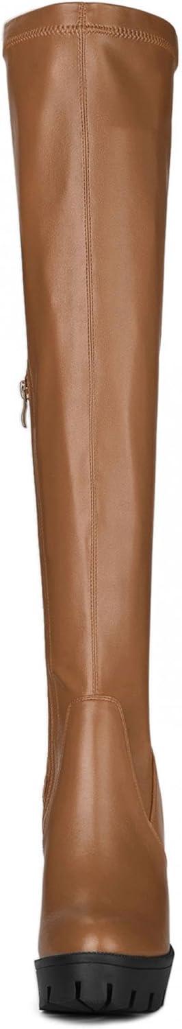 imageAllegra K Womens Platform Boots Chunky Heel Over Knee High BootsBrown