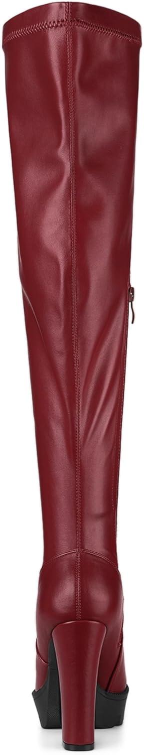 imageAllegra K Womens Platform Boots Chunky Heel Over Knee High BootsBurgundy