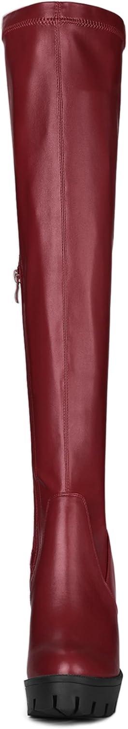 imageAllegra K Womens Platform Boots Chunky Heel Over Knee High BootsBurgundy