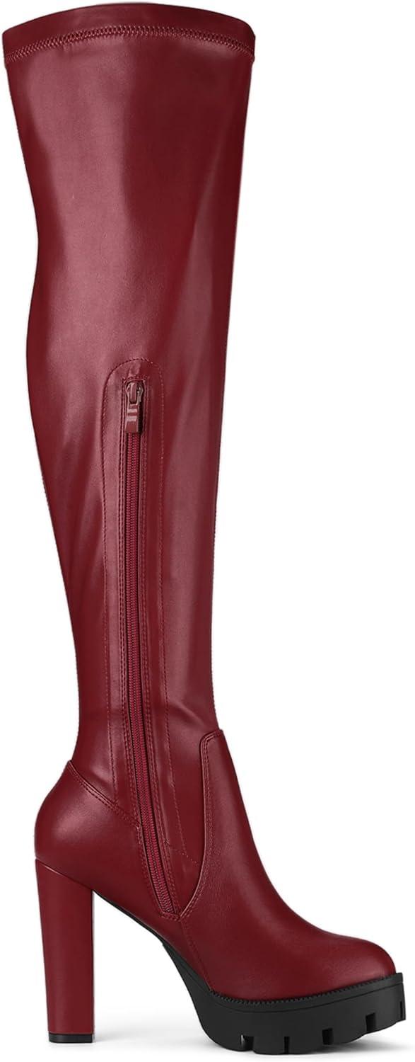 imageAllegra K Womens Platform Boots Chunky Heel Over Knee High BootsBurgundy
