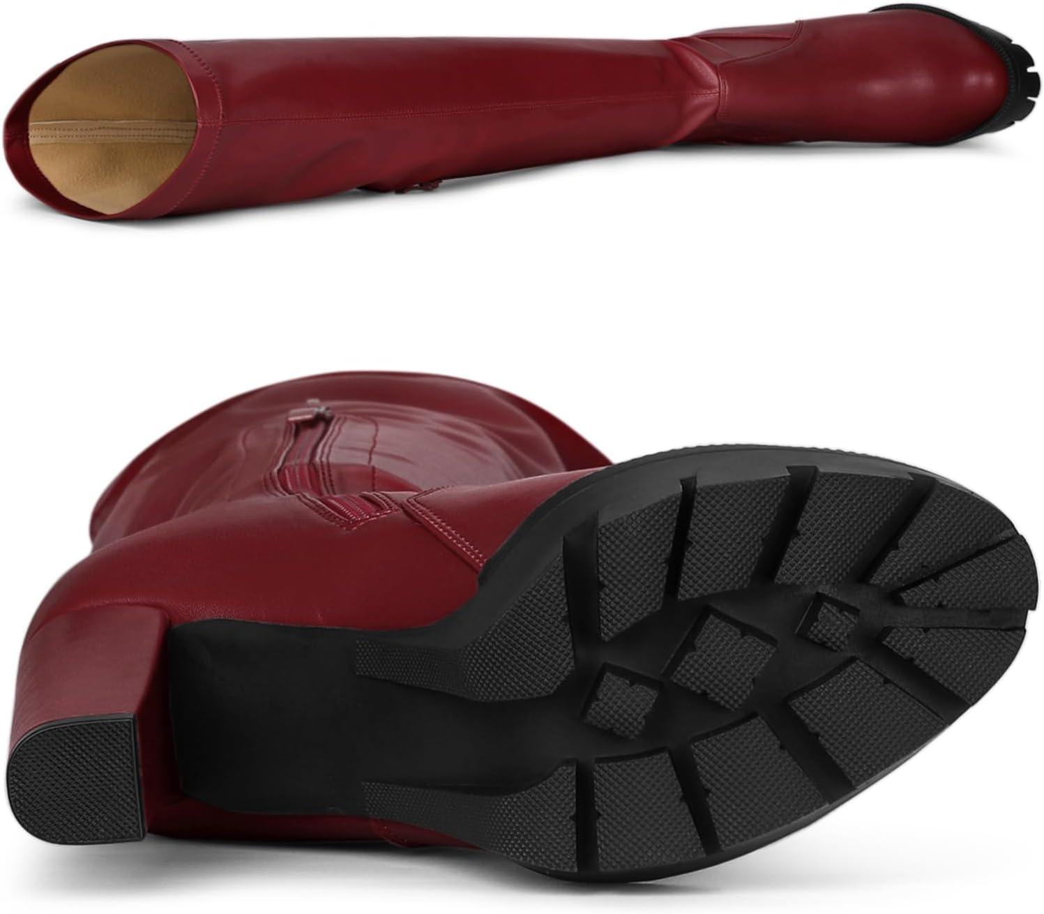 imageAllegra K Womens Platform Boots Chunky Heel Over Knee High BootsBurgundy