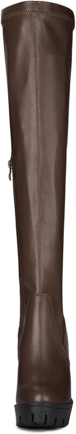 imageAllegra K Womens Platform Boots Chunky Heel Over Knee High BootsCoffee