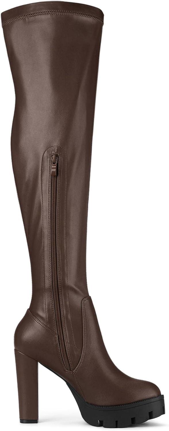 imageAllegra K Womens Platform Boots Chunky Heel Over Knee High BootsCoffee