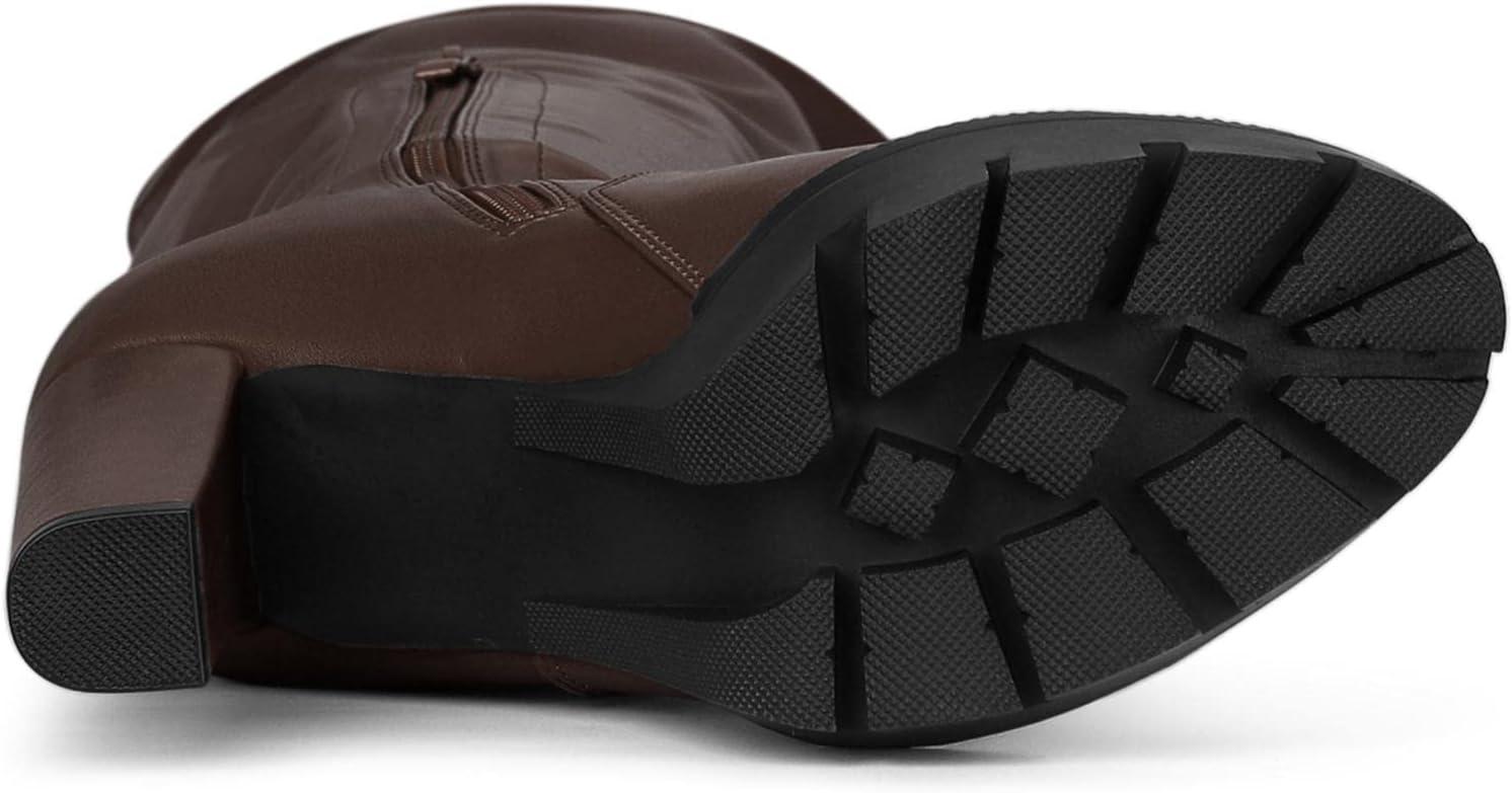 imageAllegra K Womens Platform Boots Chunky Heel Over Knee High BootsCoffee