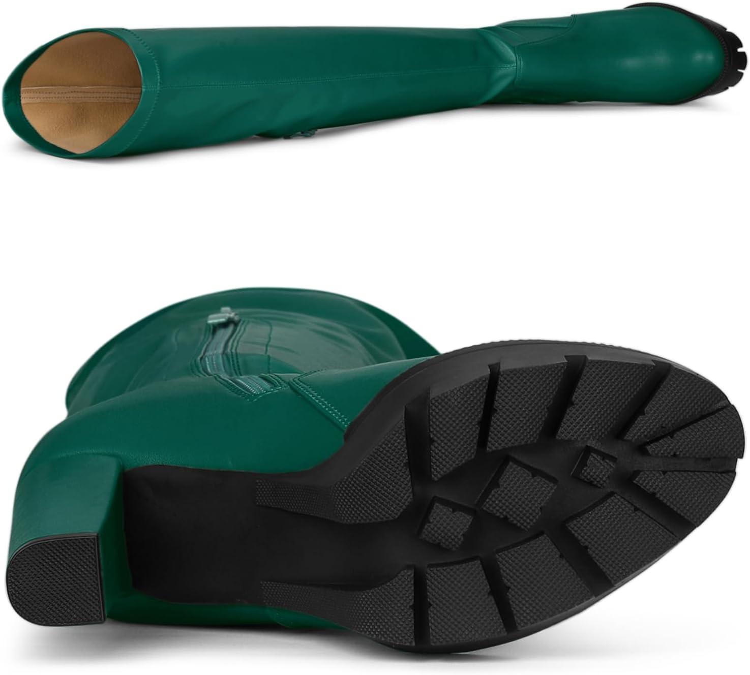 imageAllegra K Womens Platform Boots Chunky Heel Over Knee High BootsEmerald Green