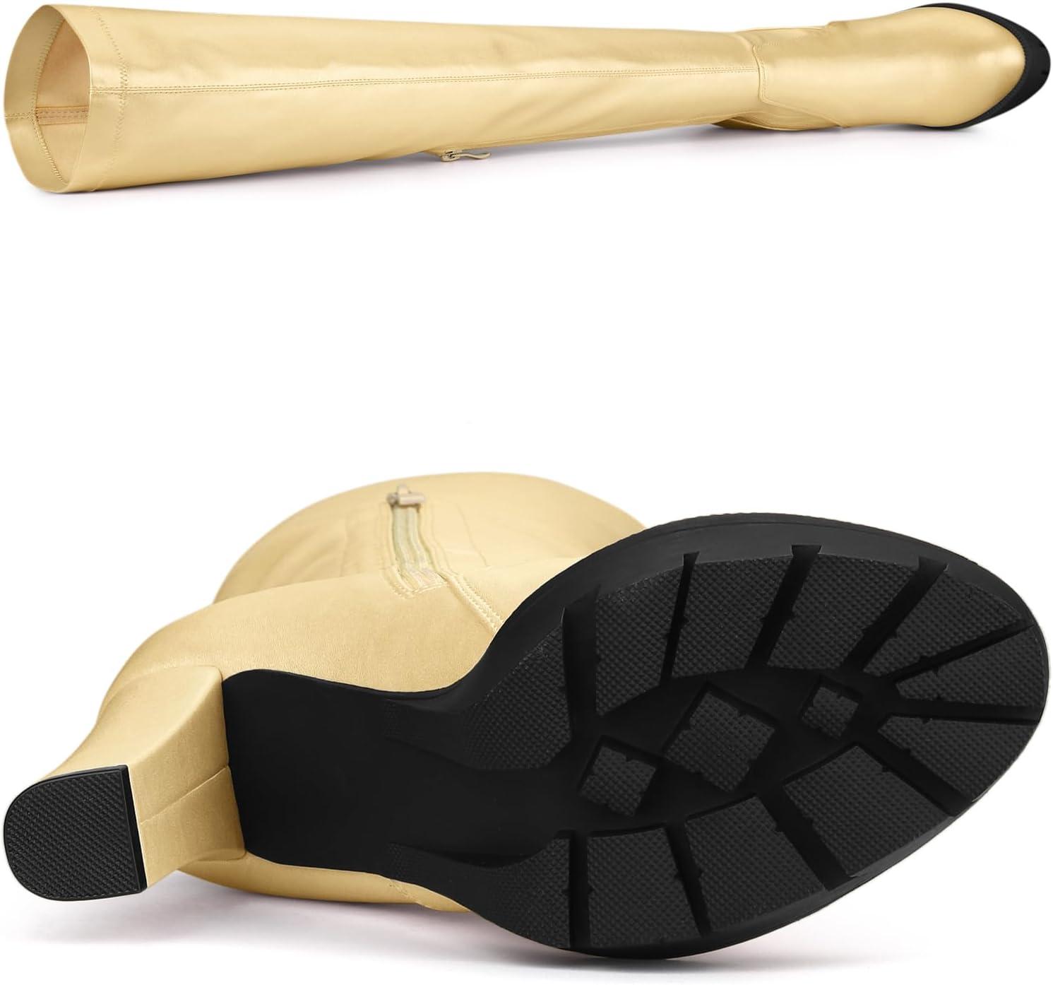 imageAllegra K Womens Platform Boots Chunky Heel Over Knee High BootsGold