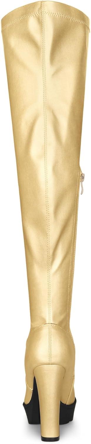 imageAllegra K Womens Platform Boots Chunky Heel Over Knee High BootsGold