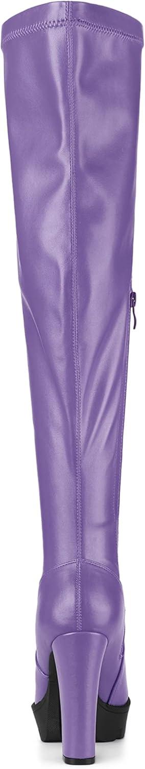 imageAllegra K Womens Platform Boots Chunky Heel Over Knee High BootsPurple