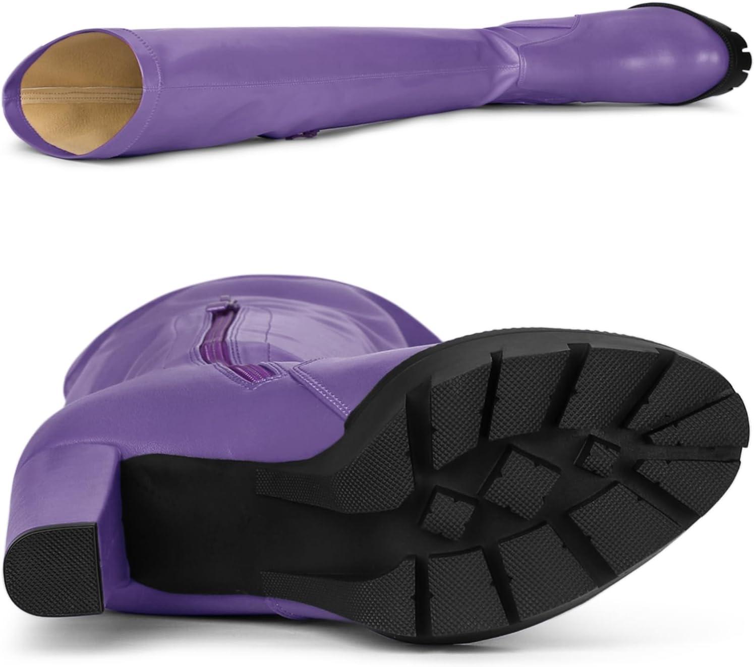 imageAllegra K Womens Platform Boots Chunky Heel Over Knee High BootsPurple