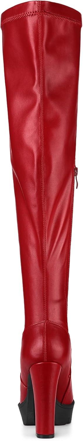 imageAllegra K Womens Platform Boots Chunky Heel Over Knee High BootsRed