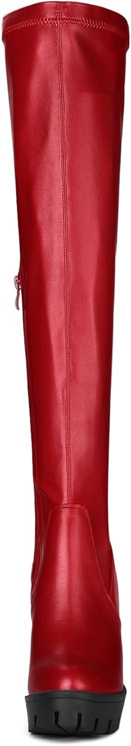 imageAllegra K Womens Platform Boots Chunky Heel Over Knee High BootsRed