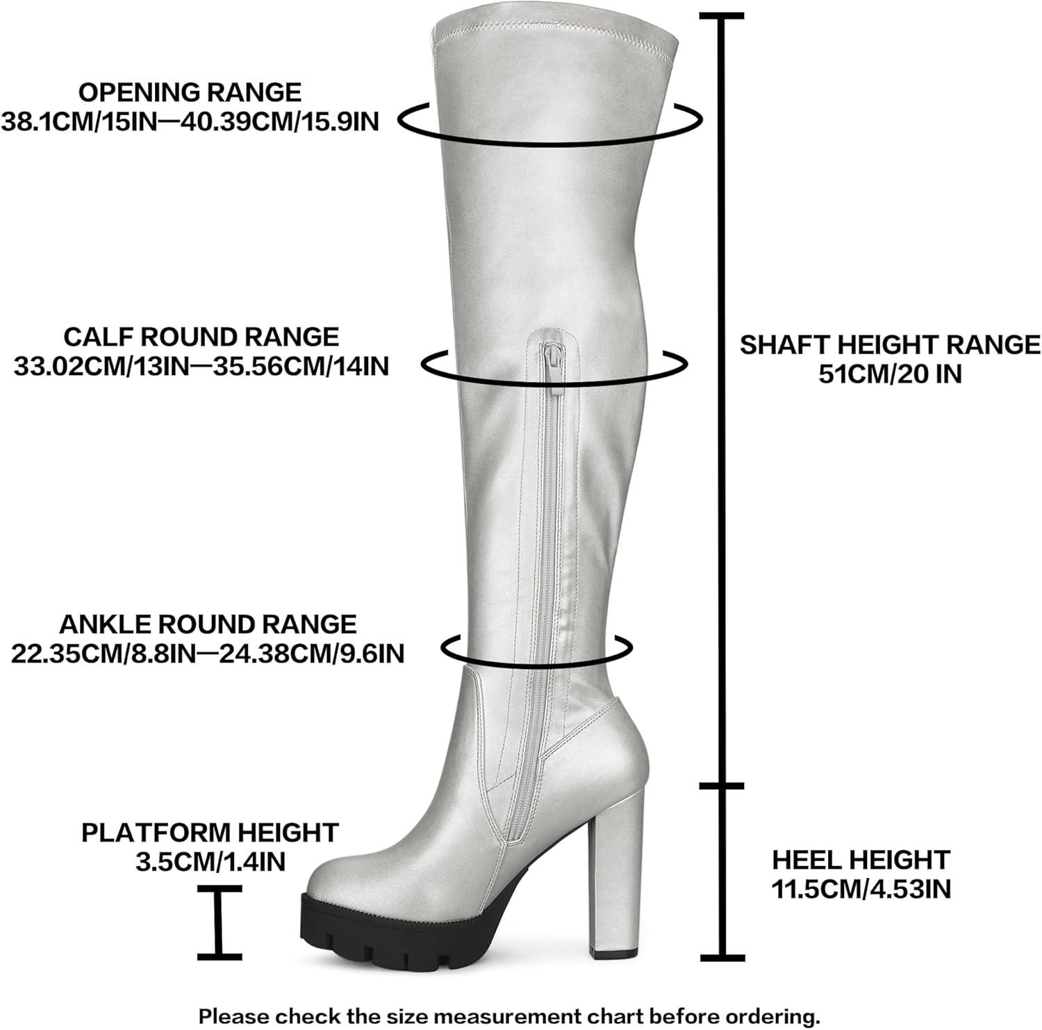 imageAllegra K Womens Platform Boots Chunky Heel Over Knee High BootsSilver