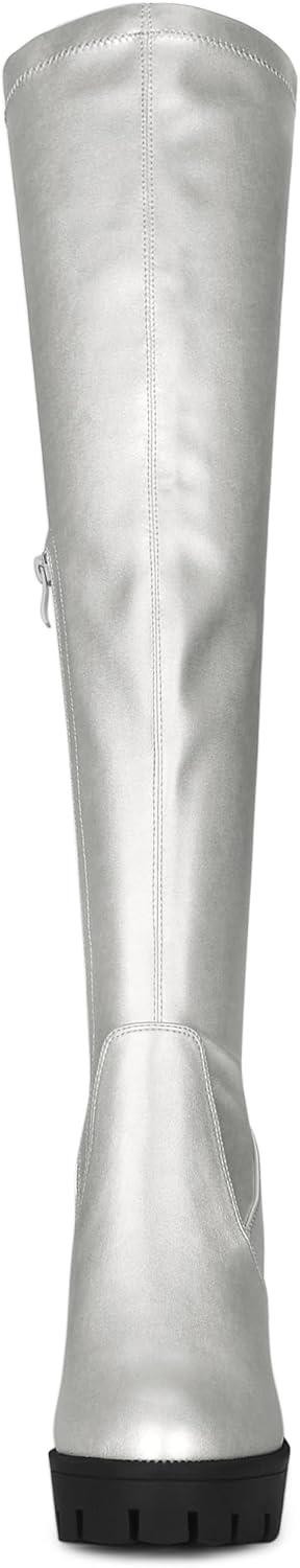 imageAllegra K Womens Platform Boots Chunky Heel Over Knee High BootsSilver