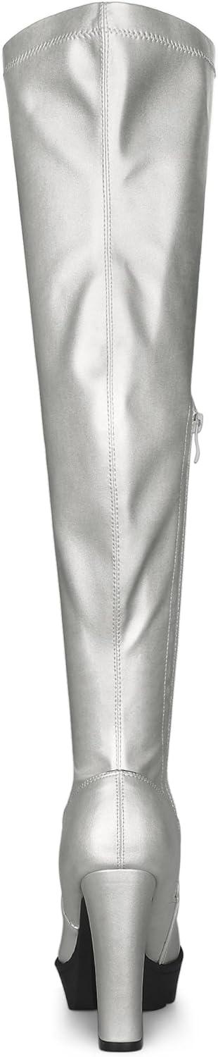 imageAllegra K Womens Platform Boots Chunky Heel Over Knee High BootsSilver