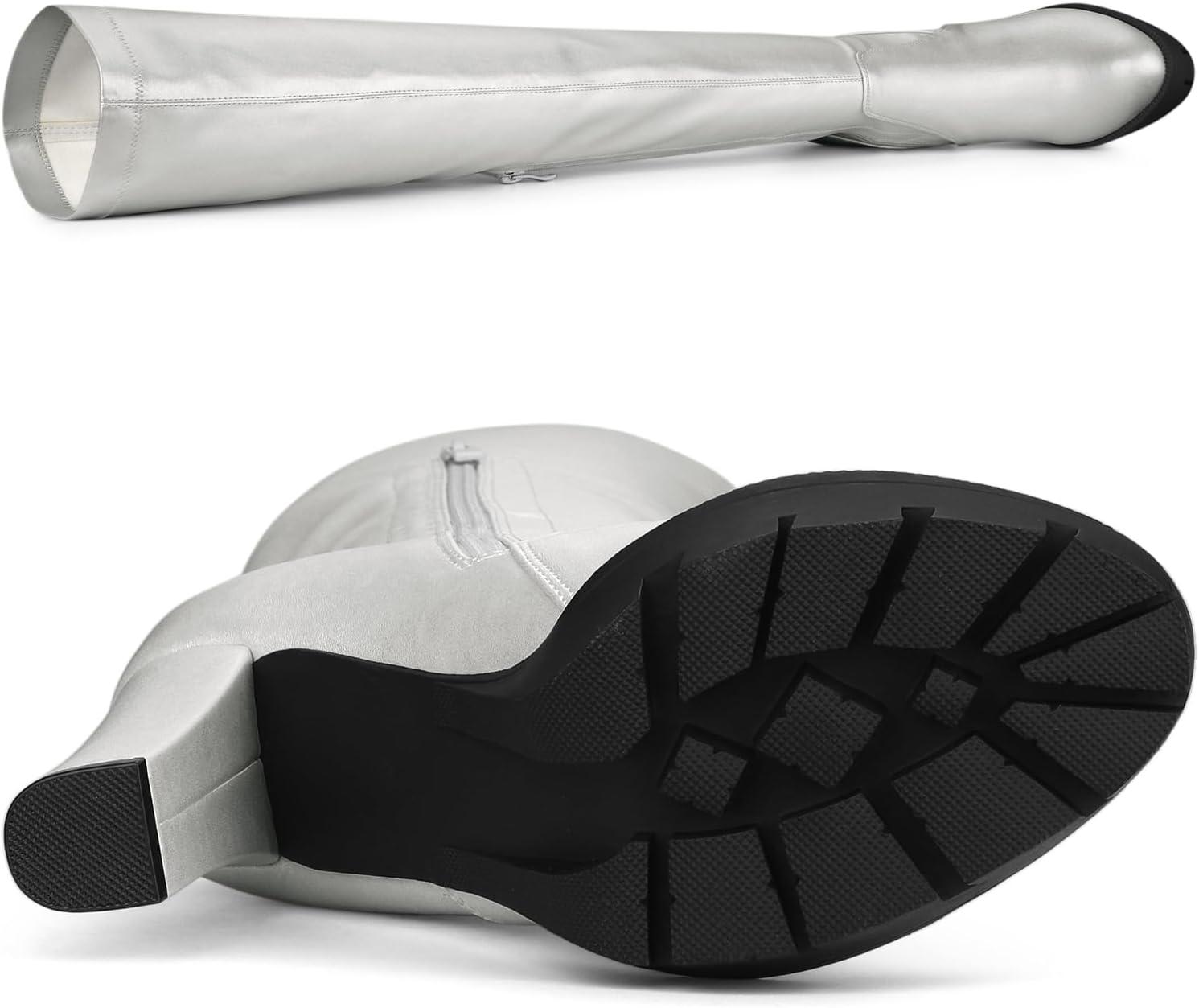 imageAllegra K Womens Platform Boots Chunky Heel Over Knee High BootsSilver