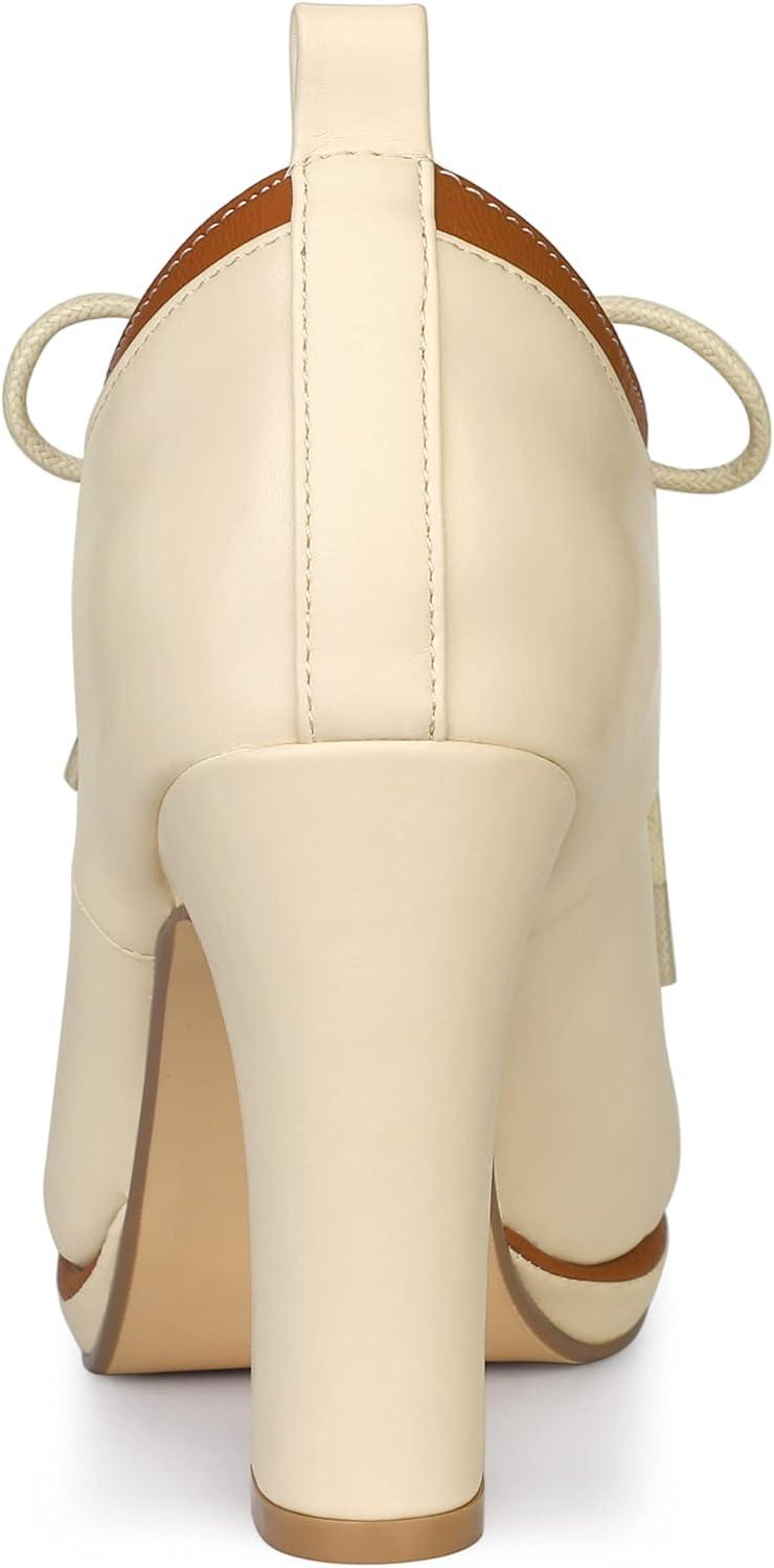 imageAllegra K Womens Platform Lace Up Chunky Heels Ankle BootsBeige