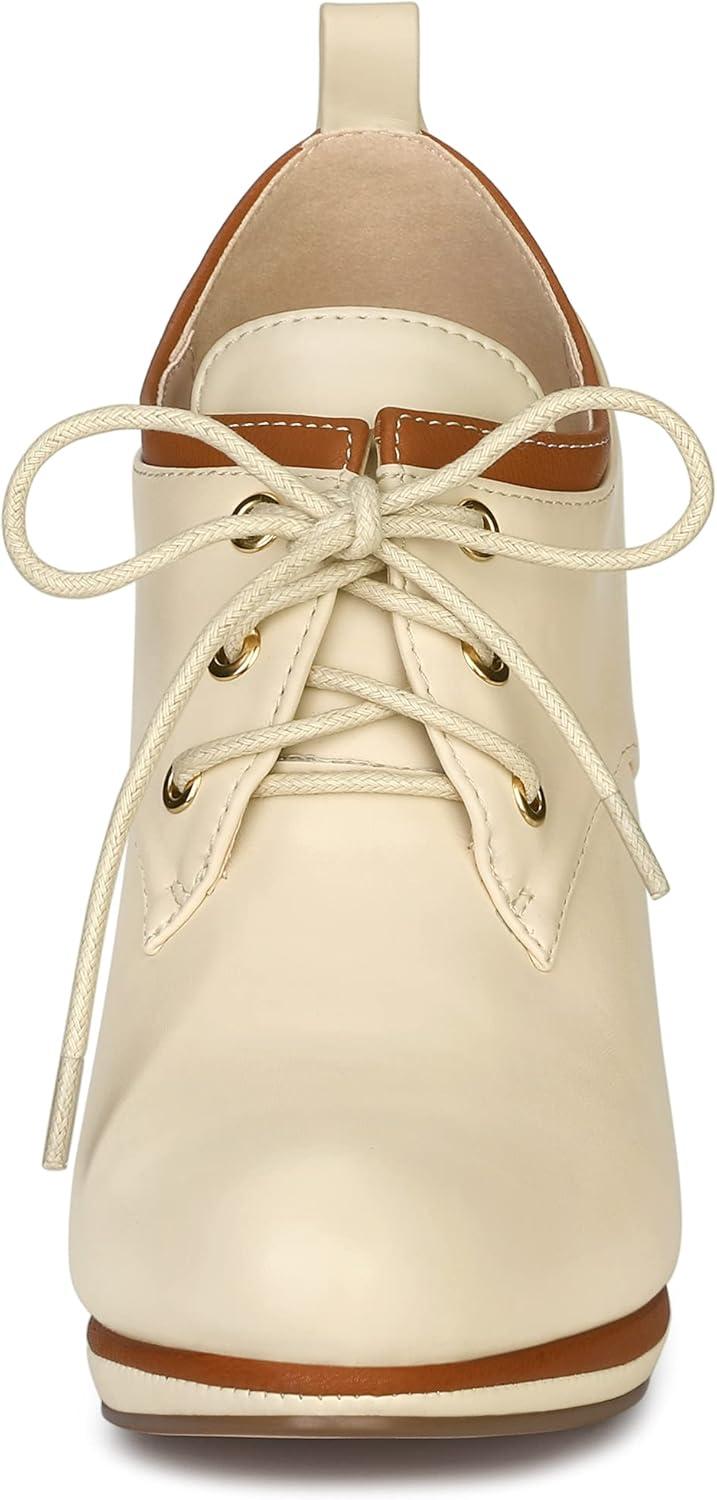 imageAllegra K Womens Platform Lace Up Chunky Heels Ankle BootsBeige