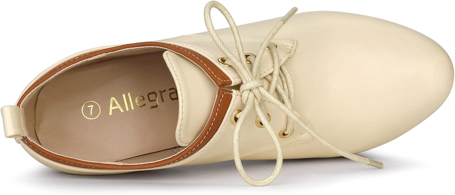 imageAllegra K Womens Platform Lace Up Chunky Heels Ankle BootsBeige