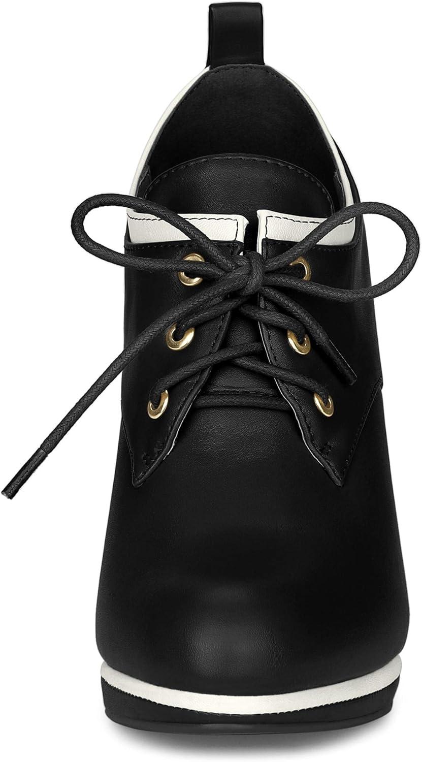 imageAllegra K Womens Platform Lace Up Chunky Heels Ankle BootsBlack