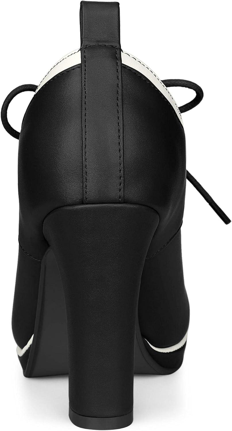 imageAllegra K Womens Platform Lace Up Chunky Heels Ankle BootsBlack