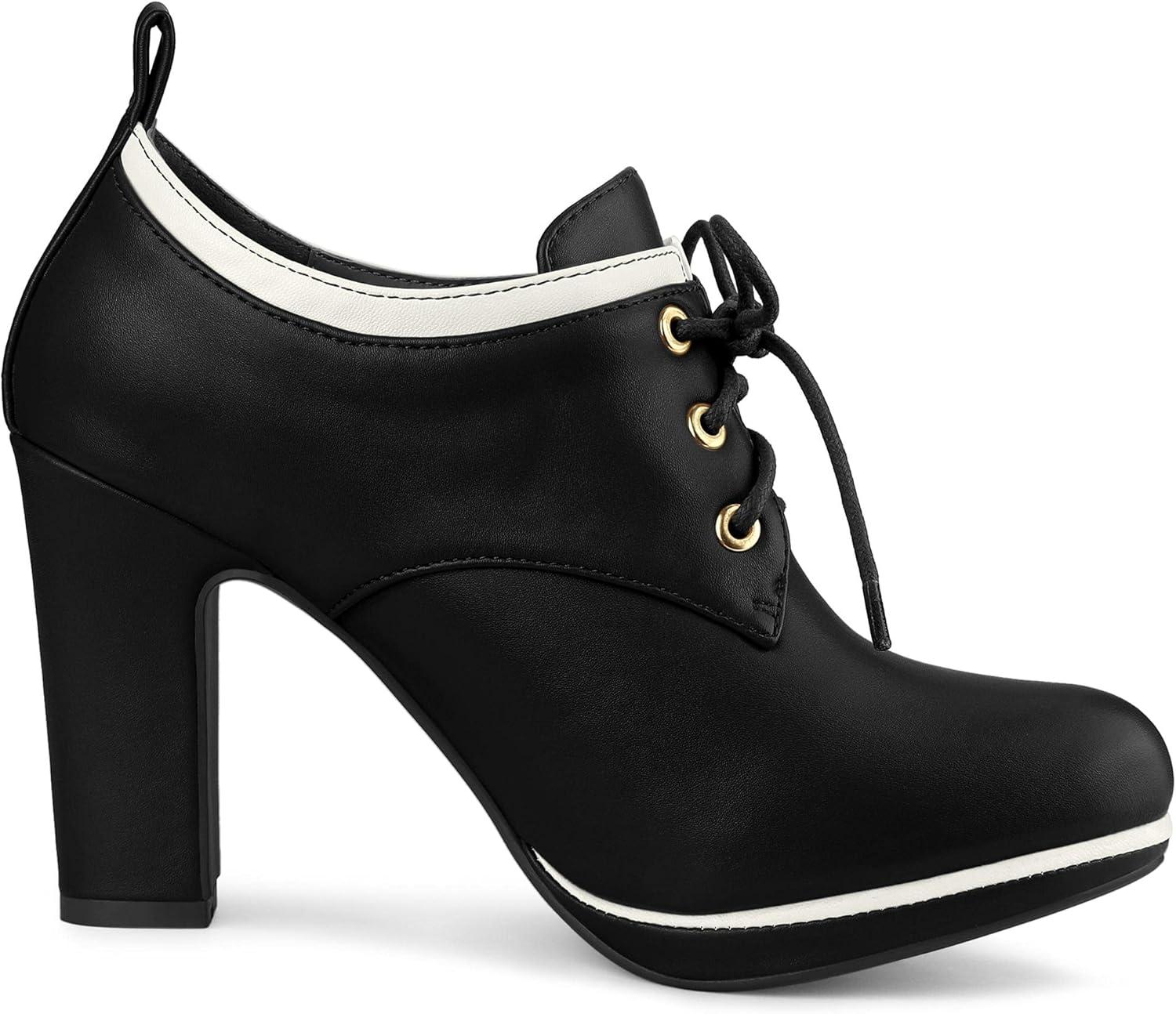 imageAllegra K Womens Platform Lace Up Chunky Heels Ankle BootsBlack