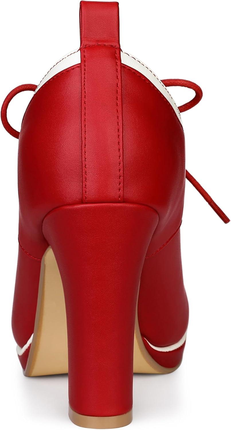imageAllegra K Womens Platform Lace Up Chunky Heels Ankle BootsRed