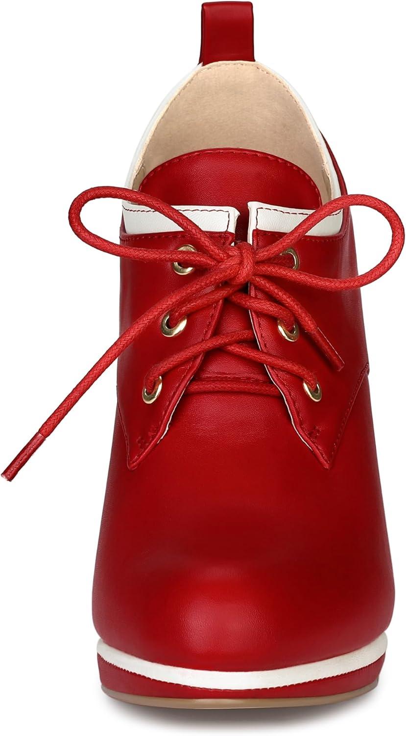 imageAllegra K Womens Platform Lace Up Chunky Heels Ankle BootsRed