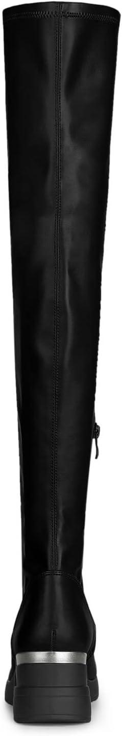 imageAllegra K Womens Platform Wedge Chunky Heels Over the Knee Thigh High BootsBlack