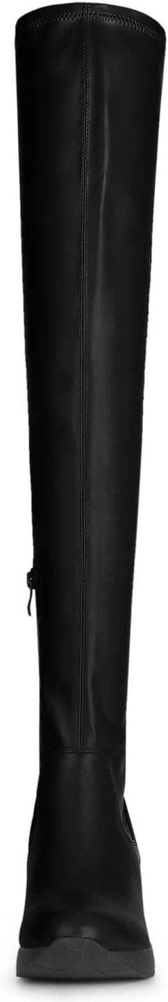 imageAllegra K Womens Platform Wedge Chunky Heels Over the Knee Thigh High BootsBlack