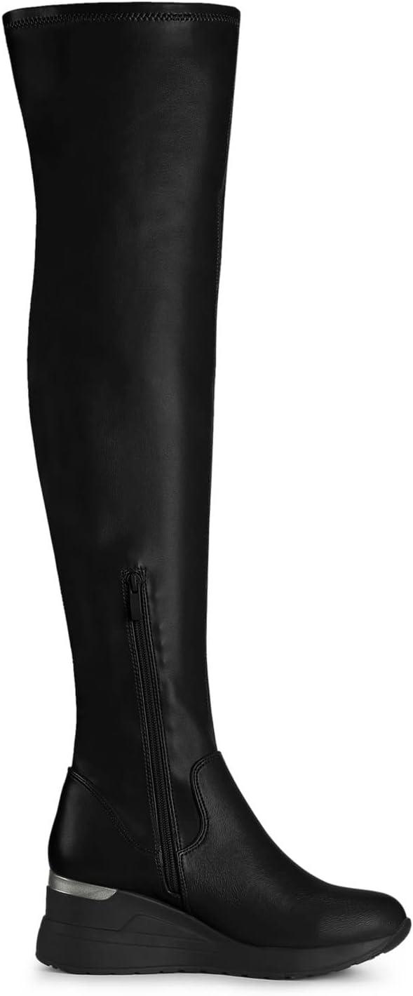 imageAllegra K Womens Platform Wedge Chunky Heels Over the Knee Thigh High BootsBlack