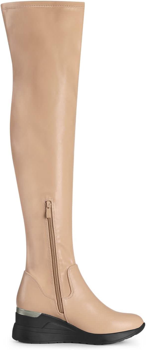 imageAllegra K Womens Platform Wedge Chunky Heels Over the Knee Thigh High BootsNude