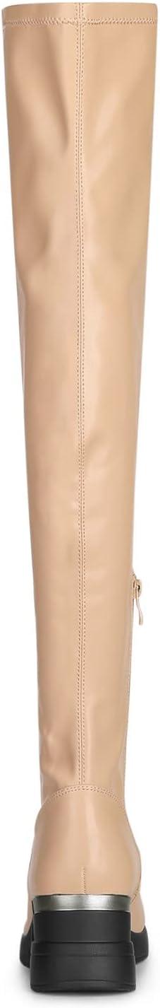 imageAllegra K Womens Platform Wedge Chunky Heels Over the Knee Thigh High BootsNude