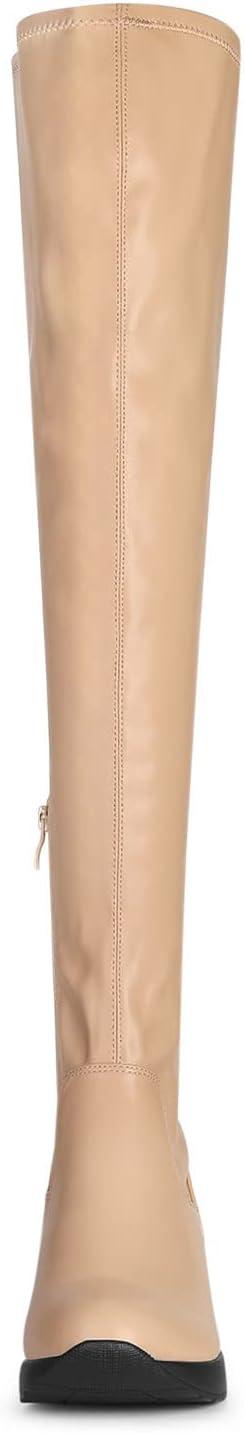 imageAllegra K Womens Platform Wedge Chunky Heels Over the Knee Thigh High BootsNude