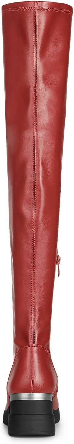 imageAllegra K Womens Platform Wedge Chunky Heels Over the Knee Thigh High BootsRed