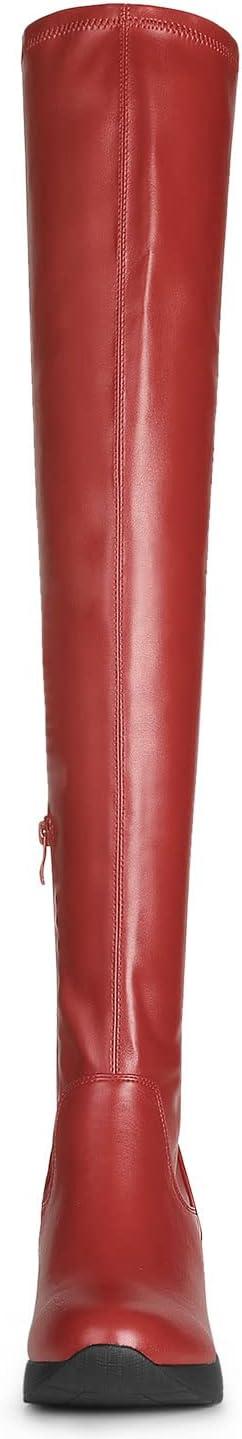 imageAllegra K Womens Platform Wedge Chunky Heels Over the Knee Thigh High BootsRed