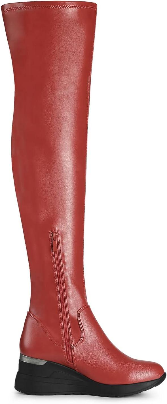 imageAllegra K Womens Platform Wedge Chunky Heels Over the Knee Thigh High BootsRed