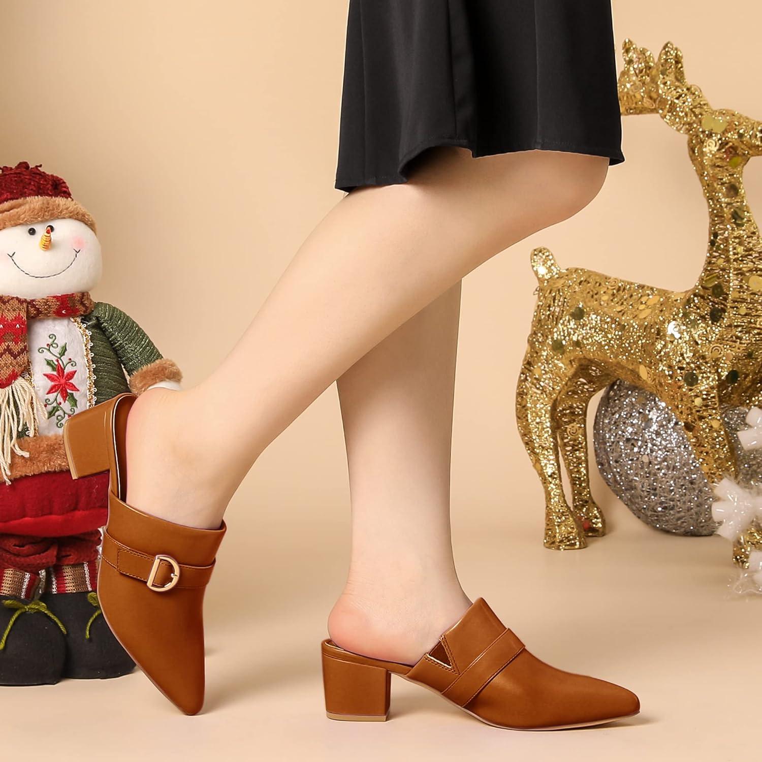 imageAllegra K Womens Pointed Toe Block Heel Brown Mules Shoes 10 M US