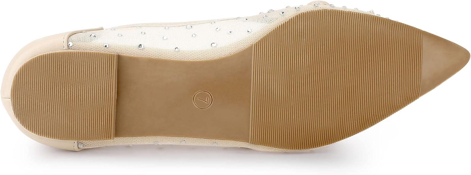 imageAllegra K Womens Pointed Toe Bow Rhinestone Mesh Ballerina FlatsBeige