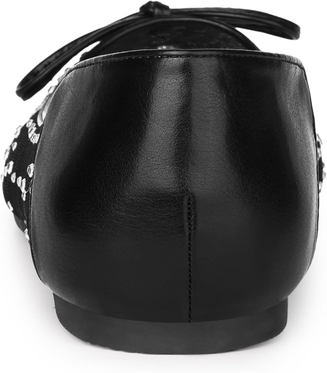 imageAllegra K Womens Pointed Toe Bow Rhinestone Mesh Ballerina FlatsBlack White