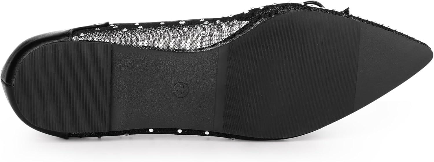 imageAllegra K Womens Pointed Toe Bow Rhinestone Mesh Ballerina FlatsBlack White
