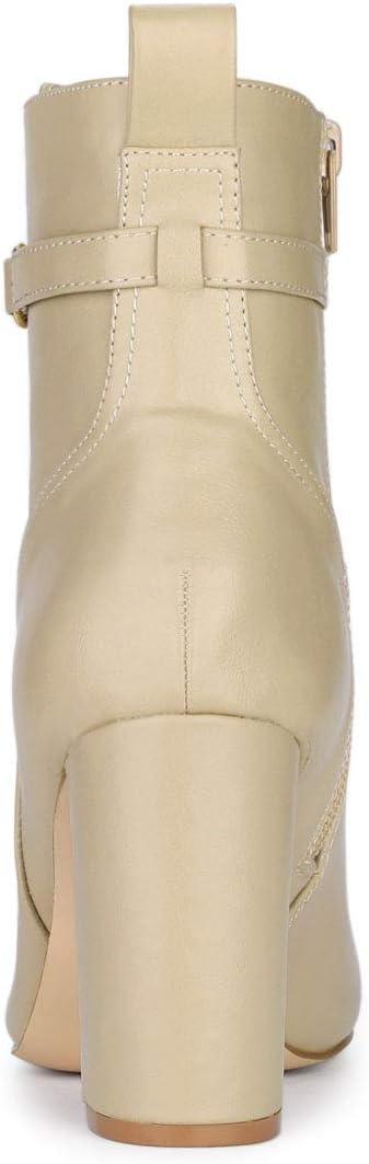imageAllegra K Womens Pointed Toe Chunky High Heels Ankle BootsBeige