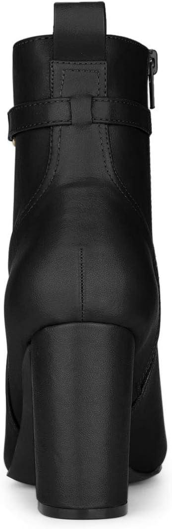imageAllegra K Womens Pointed Toe Chunky High Heels Ankle BootsBlack
