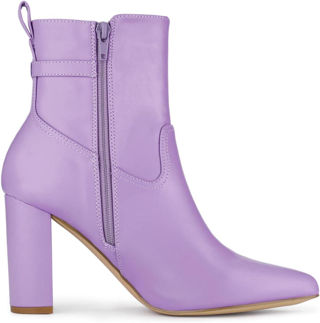 imageAllegra K Womens Pointed Toe Chunky High Heels Ankle BootsPurple