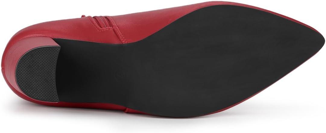 imageAllegra K Womens Pointed Toe Chunky High Heels Ankle BootsRed