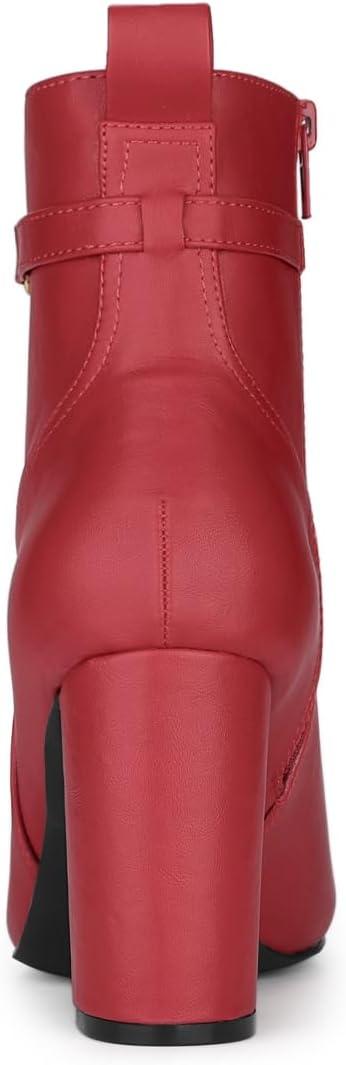 imageAllegra K Womens Pointed Toe Chunky High Heels Ankle BootsRed