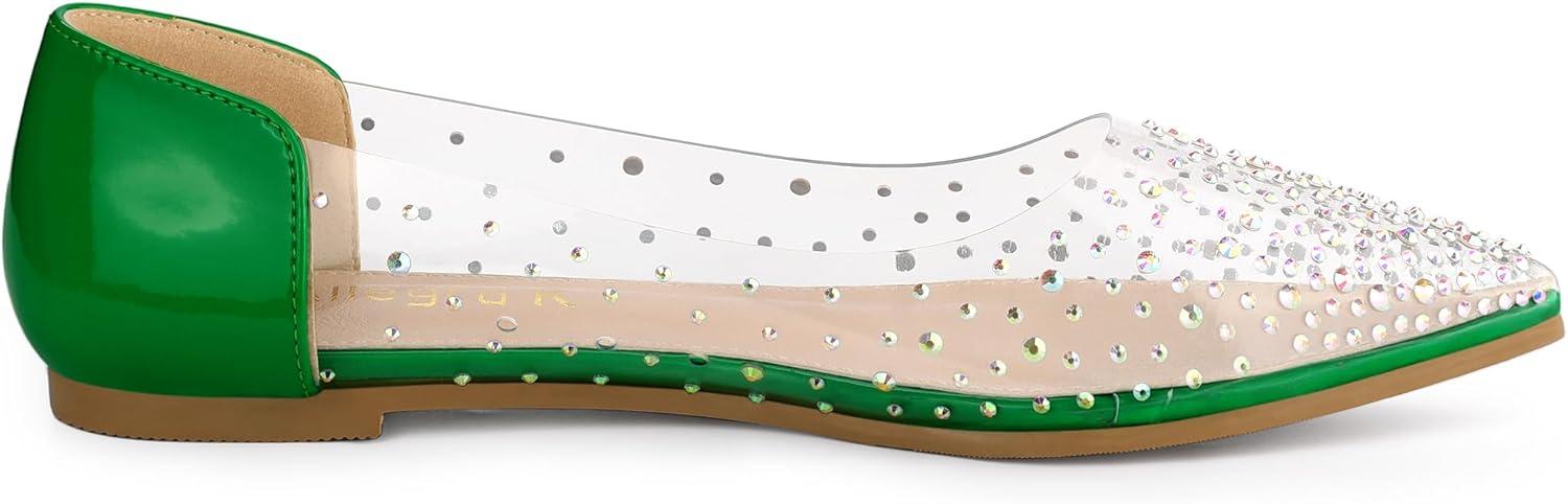 imageAllegra K Womens Pointed Toe Clear Rhinestone Ballet FlatsGreen